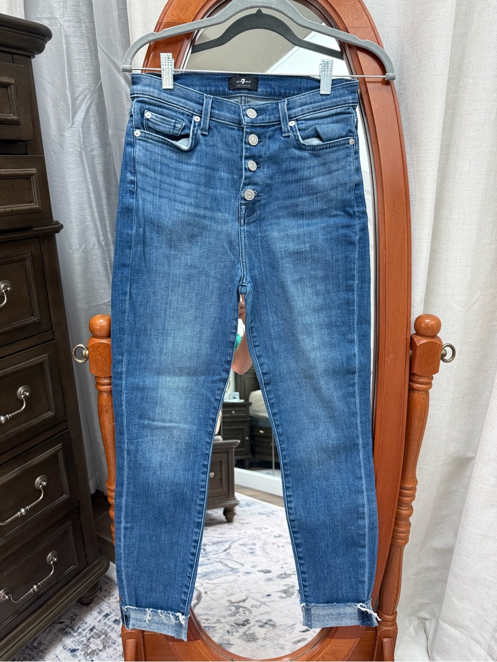 7 For All Mankind High-Rise Medium Blue Button-Fly Jeans